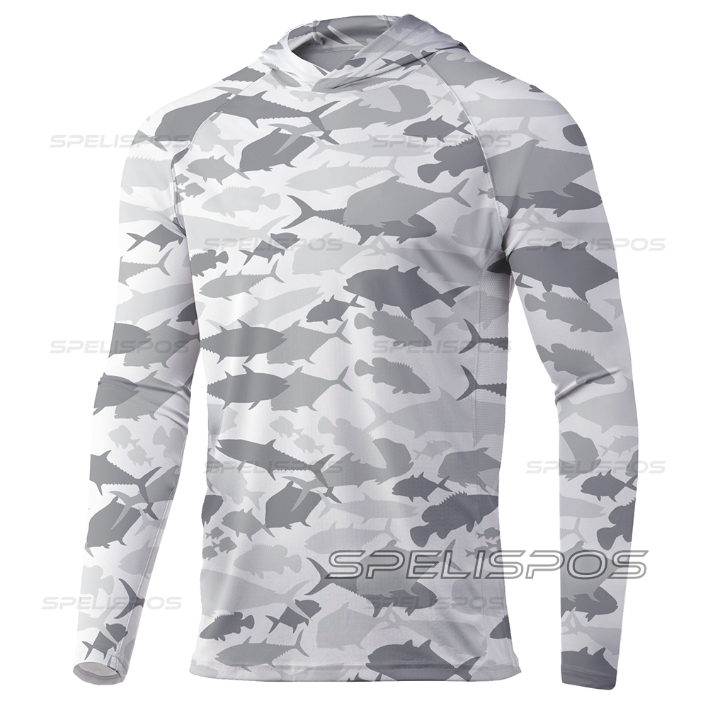 Running Gear On - UVサンアンチUVフィッシングパーカー、upf50、グレーのシャツ、トップスギアで魚を捕まえる、通気性のあるキット、ビーチジャージー、フード付き釣り服、キャップ、夏
