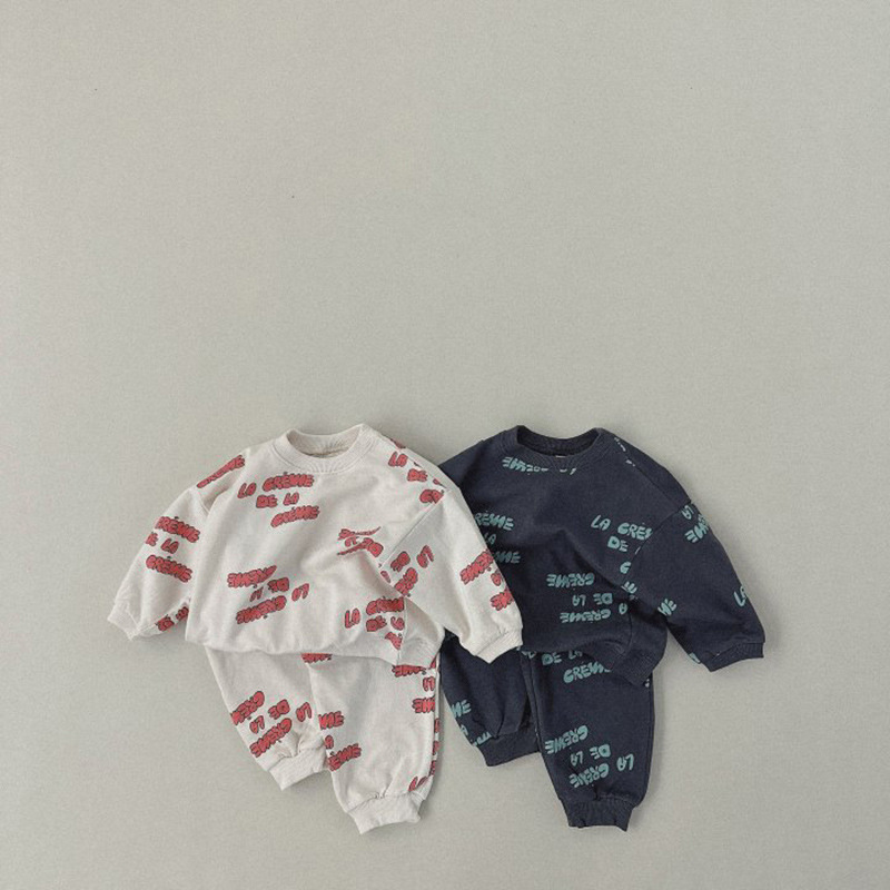 Running Gear Kids - 子供用長袖スウェットシャツとパンツのセット,レタリングプリントのスウェットシャツとパンツのセット,カジュアルな服装,男の子と女の子,春,新しい,2ピース,2022