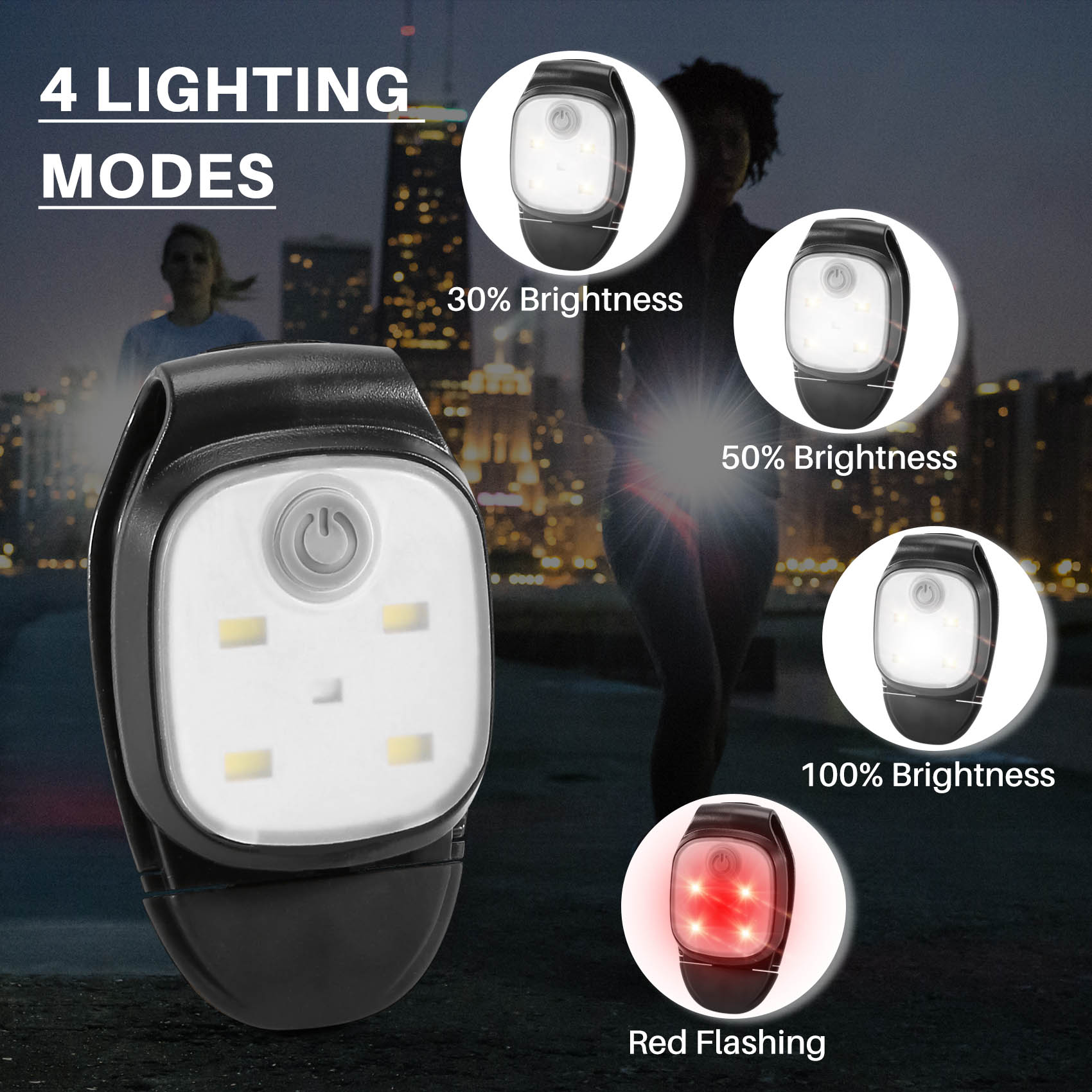 ABLL製、屋外用、夜間走行用クリップ式ライト。反射素材付き - Running Gear On のレビューと価格