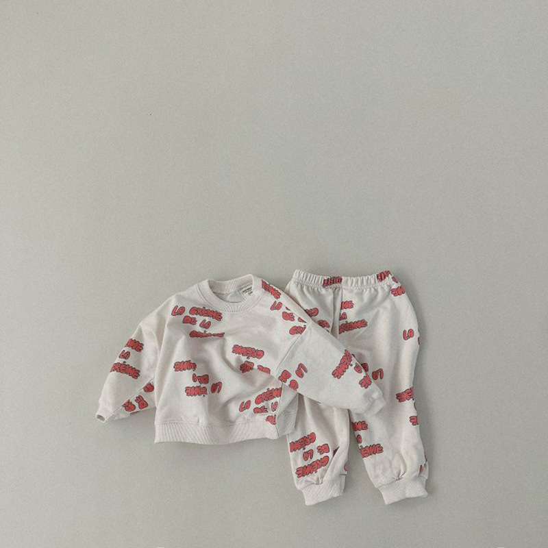 子供用長袖スウェットシャツとパンツのセット,レタリングプリン - Running Gear Kids のレビューと価格